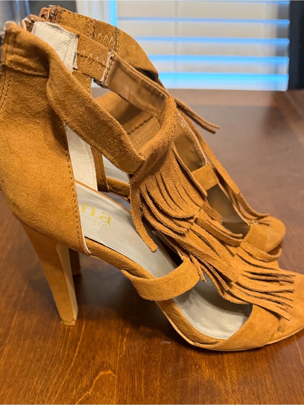 a.n.a Tan Suede Fringe Heeled Sandals